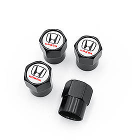 Захисні ковпачки на ніпеля HONDA (Хонда) 4 шт Білий фон Червона напис Чорні