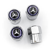 Захисні ковпачки на ніпеля Mercedes benz (Мерседес) 4 шт Класік Синій обід Сріблясті, фото 4