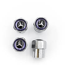 Захисні ковпачки на ніпеля Mercedes benz (Мерседес) 4 шт Класік Синій обід Сріблясті, фото 5