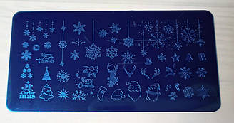 Новорічна пластина для стемпинга Сніжинки Олень Ялинка Сніговик Чобіток - Металева пластина для стемпинга