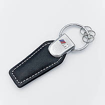 Брелок для ключів шкіряний для BMW M БМВ чорний з білою ниткою, фото 3