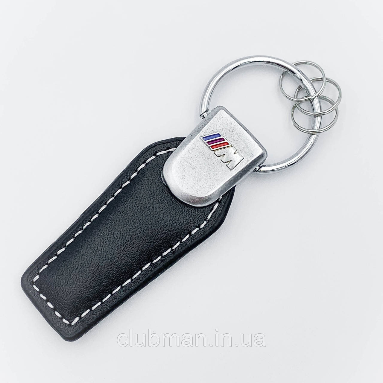 Брелок для ключів шкіряний для BMW M БМВ чорний з білою ниткою