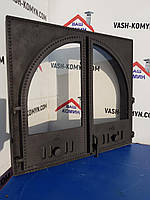 Чавунна двостулкові двері з арочними вікнами 60 х 55 см
