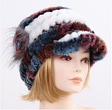 В'язана шапка кепка з козирком із хутра кролика рекс біла, фото 4