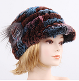 В'язана шапка кепка з козирком із хутра кролика рекс біла, фото 5