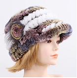 В'язана шапка кепка з козирком із хутра кролика рекс біла, фото 3