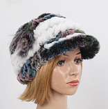 В'язана шапка кепка з козирком із хутра кролика рекс біла, фото 9