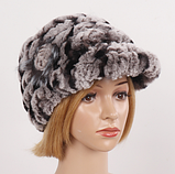 В'язана шапка кепка з козирком із хутра кролика рекс біла, фото 6