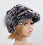 В'язана шапка кепка з козирком із хутра кролика рекс біла, фото 7