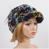 В'язана шапка кепка з козирком із хутра кролика рекс біла, фото 8