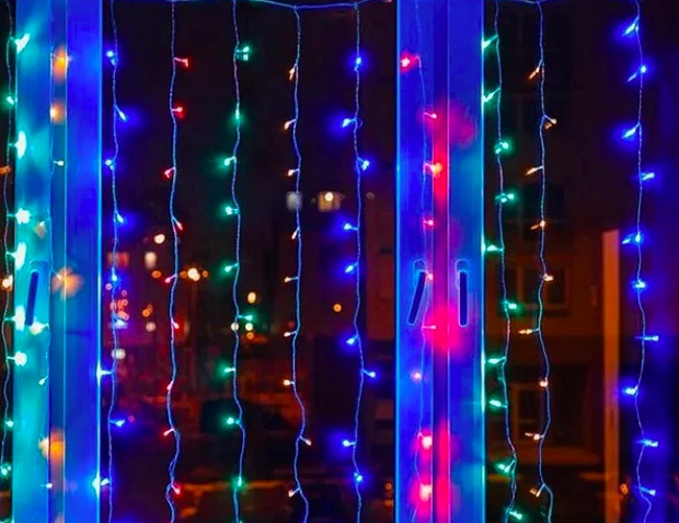 Гірлянда штора 150LED 3х1м 15LEDX10 бурульки RD-9001 контролер різнобарвна | Світлодіодна вулична гірлянда