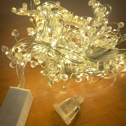Гірлянда штора перлинно-діамантова 200LED 10LEDх20 3х2м Теплий білий | Гірлянда водоспад RD-9022