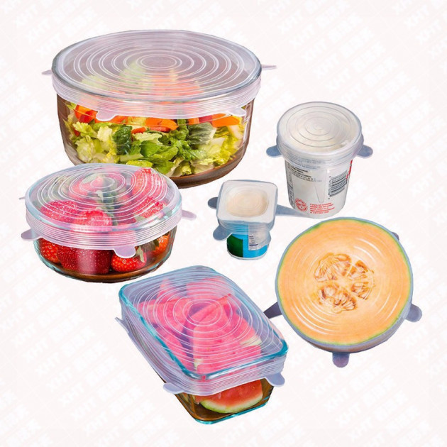 Силіконові кришки універсальні для посуду, набір із 6 шт., super stretch silicone lids