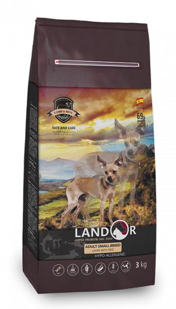 Сухий корм Landor (Ландор) SMALL Breed LAMB & RICЕ 3 кг для дорослих собак дрібних порід з ягням, фото 1