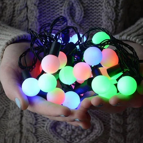 Гірлянда різнобарвна кулька 80LED 7м (флеш) Чорний дріт RD-7105 | Новорічна світлодіодна гірлянда RGB