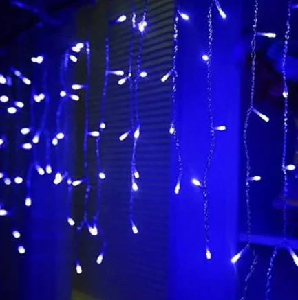 Гірлянда бахрома 120LED 4м Синя чорний дріт (флеш) 30/50/70см RD-7113 | Новорічна світлодіодна гірлянда