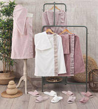 Жіночий набір для сауни та лазні Pupilla, пудрово-рожевий (спідниця, чалма, тапочки), Туреччина