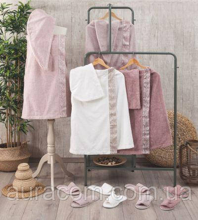 Жіночий набір для сауни та лазні Pupilla, пудрово-рожевий (спідниця, чалма, тапочки), Туреччина, фото 1