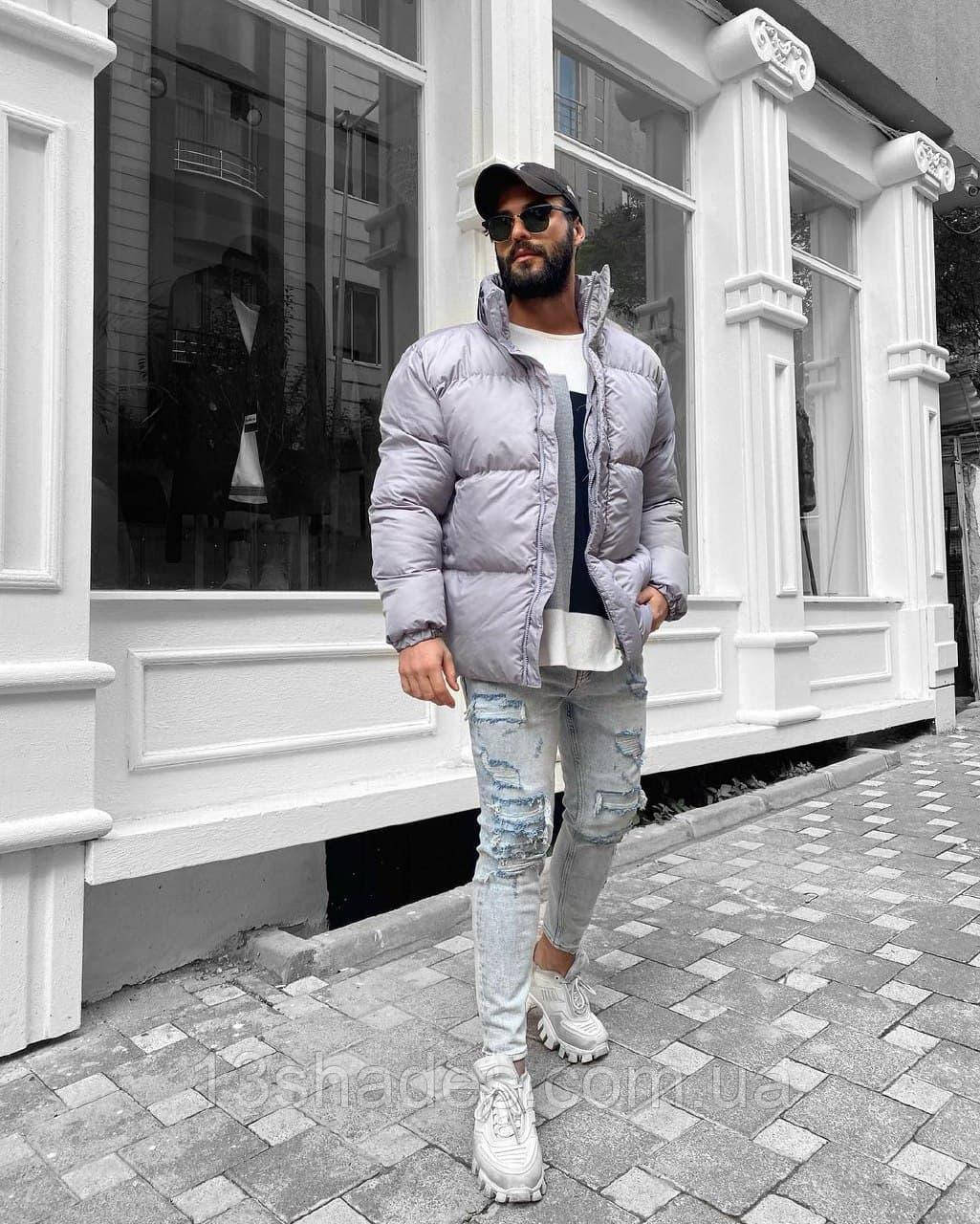Куртка зимова оверсайз коротка сіра чоловіча жіноча Київ, фото 1