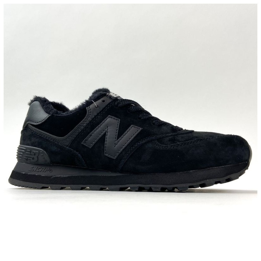Зимові кросівки New Balance 574 Triple Black шкіряні замшеві кросівки нью беленс 574 чорні баланс ню беланс, фото 1