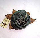 Брошка квітка зі шкіри ручної роботи "Зелена Троянда", фото 2