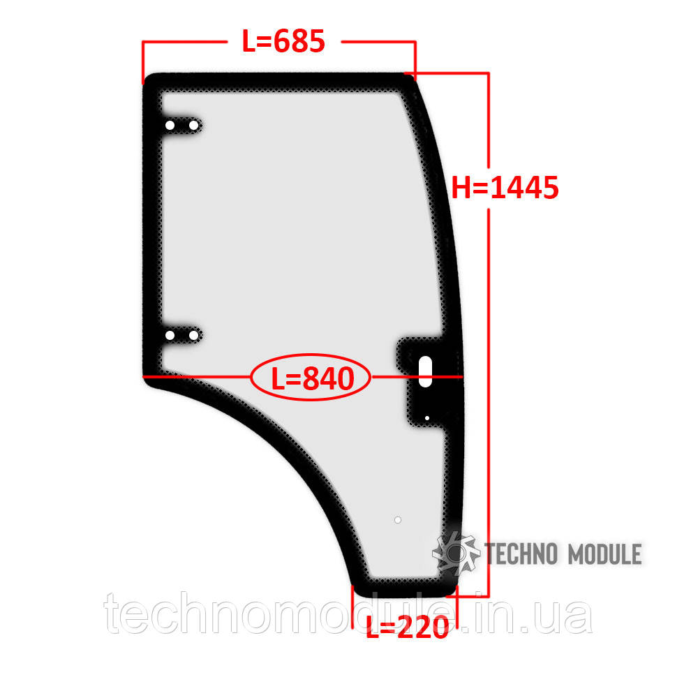 Скло дверцят правого ДТЗ 5504К (h=1445, L = 685x840x220)