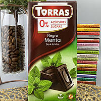 Шоколад Torras 0% сахара и глютена чёрный с мятой 75 г