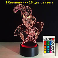 Светильник 3D человек Паук, Дизайнерские 3D светильники, Подарок мальчику, Подарок для детей мальчиков