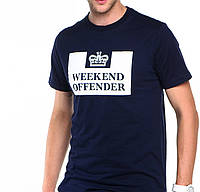 Футболка Weekend offender чоловіча темно синя з коротким рукавом, Бавовняна футболка з принтом Вікенд Оффендер