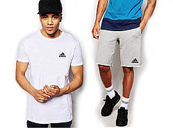 Чоловічий комплект футболка + шорти Adidas білого і сірого кольору