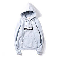 Худи Supreme Black logo серое Свитшот с капюшоном Супрем Кофта с принтом Сюприм Кенгуру трикотажное