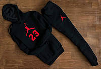 Мужской черный спортивный костюм Jordan 23 с капюшоном (красное лого )