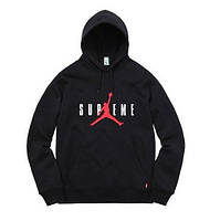 Худи Supreme Jordan HOODIE черное Свитшот с капюшоном принт Суприм Джордан Мужская спортивная кофта Кенгуру