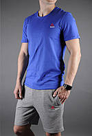 Мужской комплект футболка + шорты Reebok синего и серого цвета