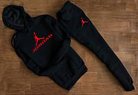 Мужской черный спортивный костюм Jordan с капюшоном (красное лого )