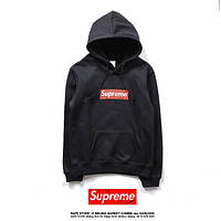 Худи Supreme черное с красным логотипом, унисекс