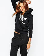 Худі чорна жіноча з принтом adidas адідас | Толстовка