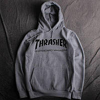 Толстовка мужская Thrasher Skateboard Magazine Кенгуру серое с логотипом Трешер Худи Трэшер Скейтборд Мегазин