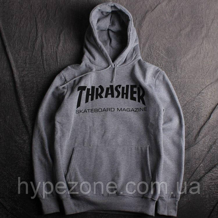 Чоловіча толстовка Thrasher Skateboard Magazine Кенгуру сіре з логотипом Трешер Худі Трешер Скейтборд Мегазин