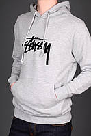 Кофта с капюшоном Stussy Мужская, женская Кенгуру серое логотип Стасси, унисекс, Худи трикотаж, Летнее \Зимнее