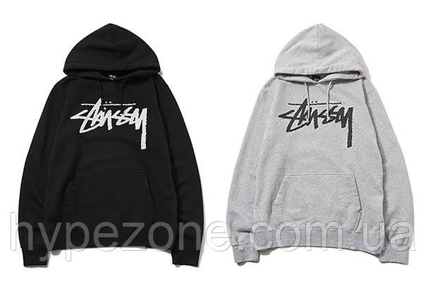 Кенгуру Stussy Чоловіче, чорне, сіре логотип Стуссі, Толстовка Стассі Літня \ Зимова. Худі Трикотажне х \ б