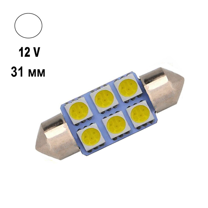 Автолампа Terra Festoon, цоколь SV8.5-8, 5050x6smd, 31 мм, білий, 12V, фото 1