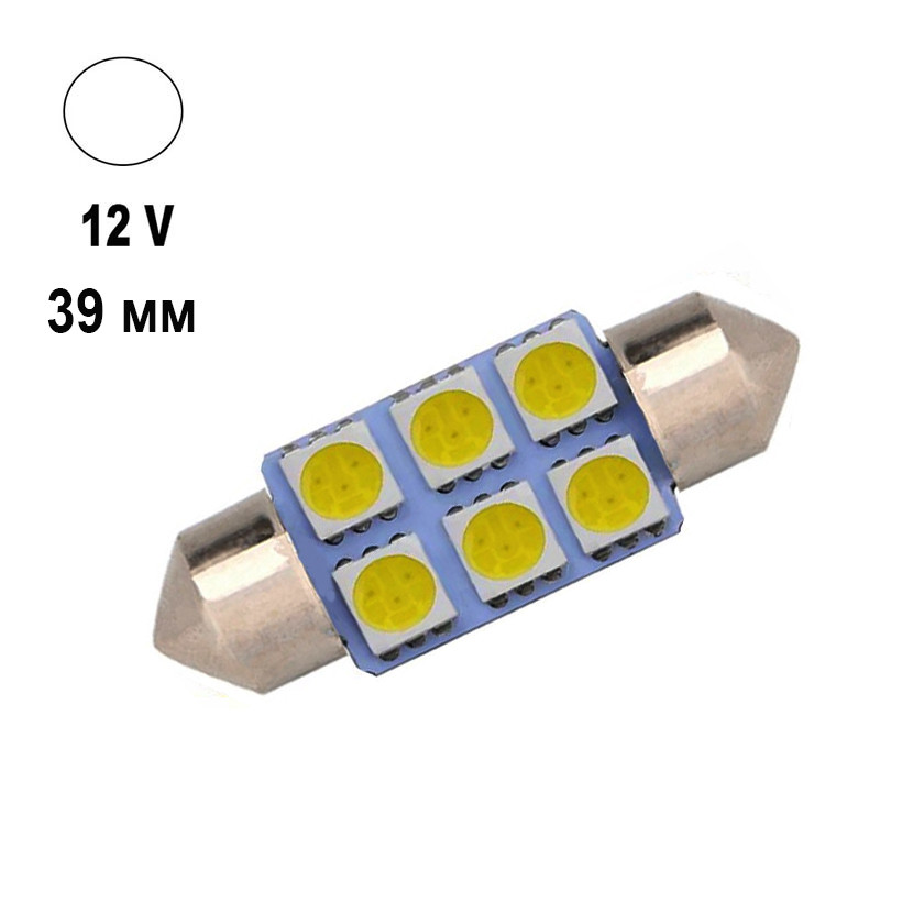 Автолампа Terra Festoon, цоколь SV8.5-8, 5050x6smd, 39 мм, білий, 12V, фото 1