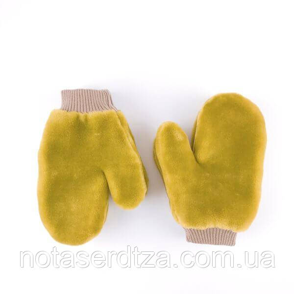 Рукавички жіночі із штучного хутра колір гірчичний, фото 1