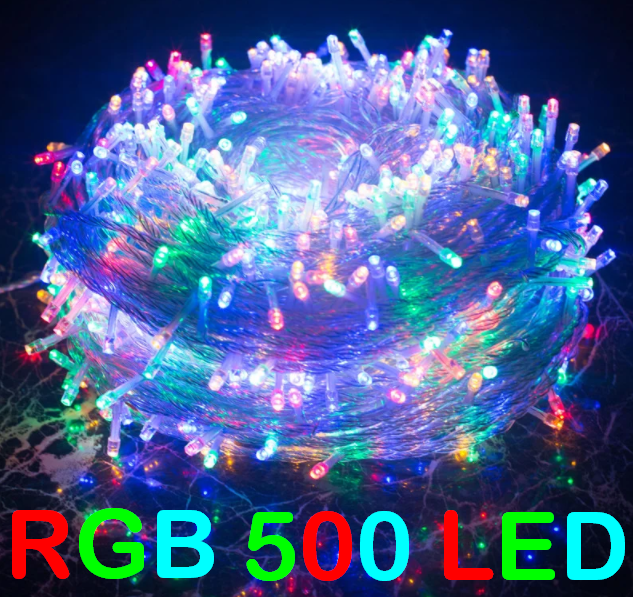 Гірлянда новорічна LED 500 RGB Гирлянда новогодняя прозрачный кабель, фото 1