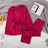 Піжама жіноча атласна на гудзиках. Комплект шовковий для дому, сну з довгим рукавом, р. L (рожевий), фото 2