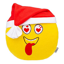 Подушка смайлик закоханий очі сердечка новорічний подарунок для дітей 35 см фліс жовтий Olga Voichenko