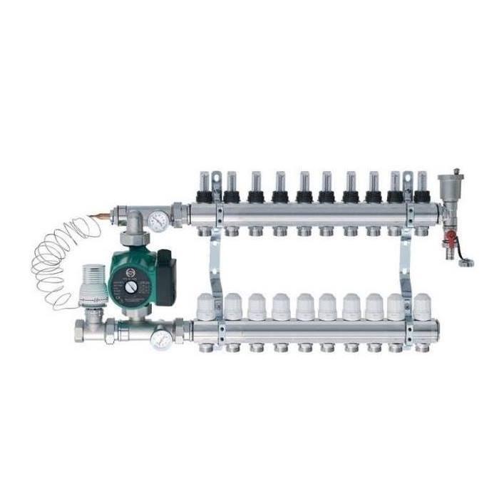 Колектор для водяної теплої підлоги Eco Tehnology в зборі з насосом 10 виходів (bd00101)