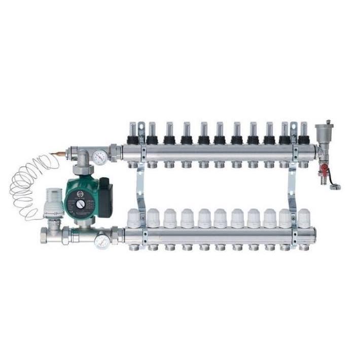 Колектор для водяної теплої підлоги Eco Tehnology в зборі з насосом 11 виходів (bd00102)