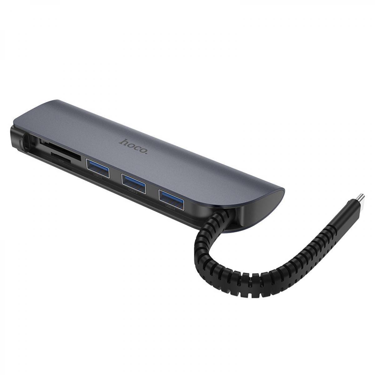 HUB адаптер HOCO HB17 Type-C, 3USB, сірий